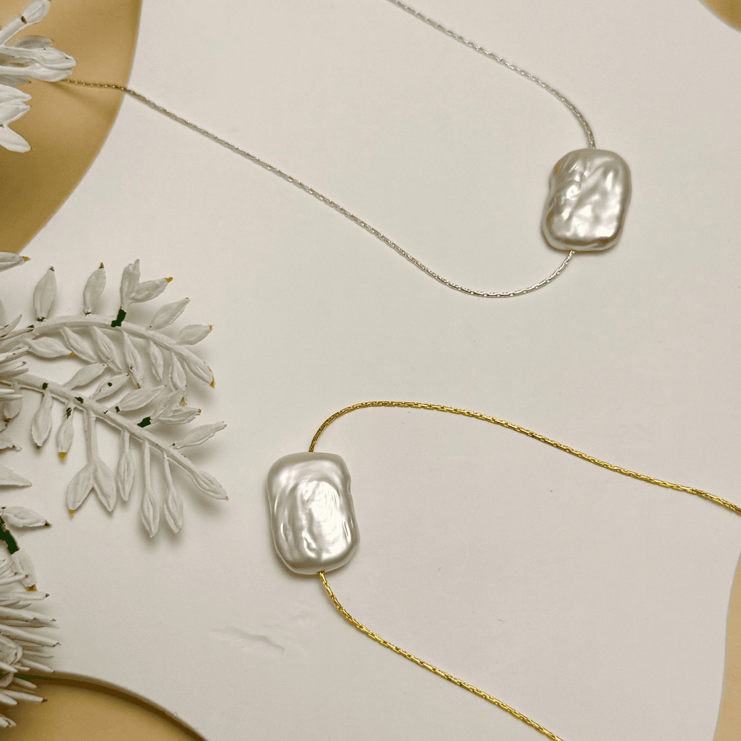 baroque rectangle pearl necklace available in gold-filled and sterling silver chains – minimalist handcrafted pearl jewelry for layering or gifting