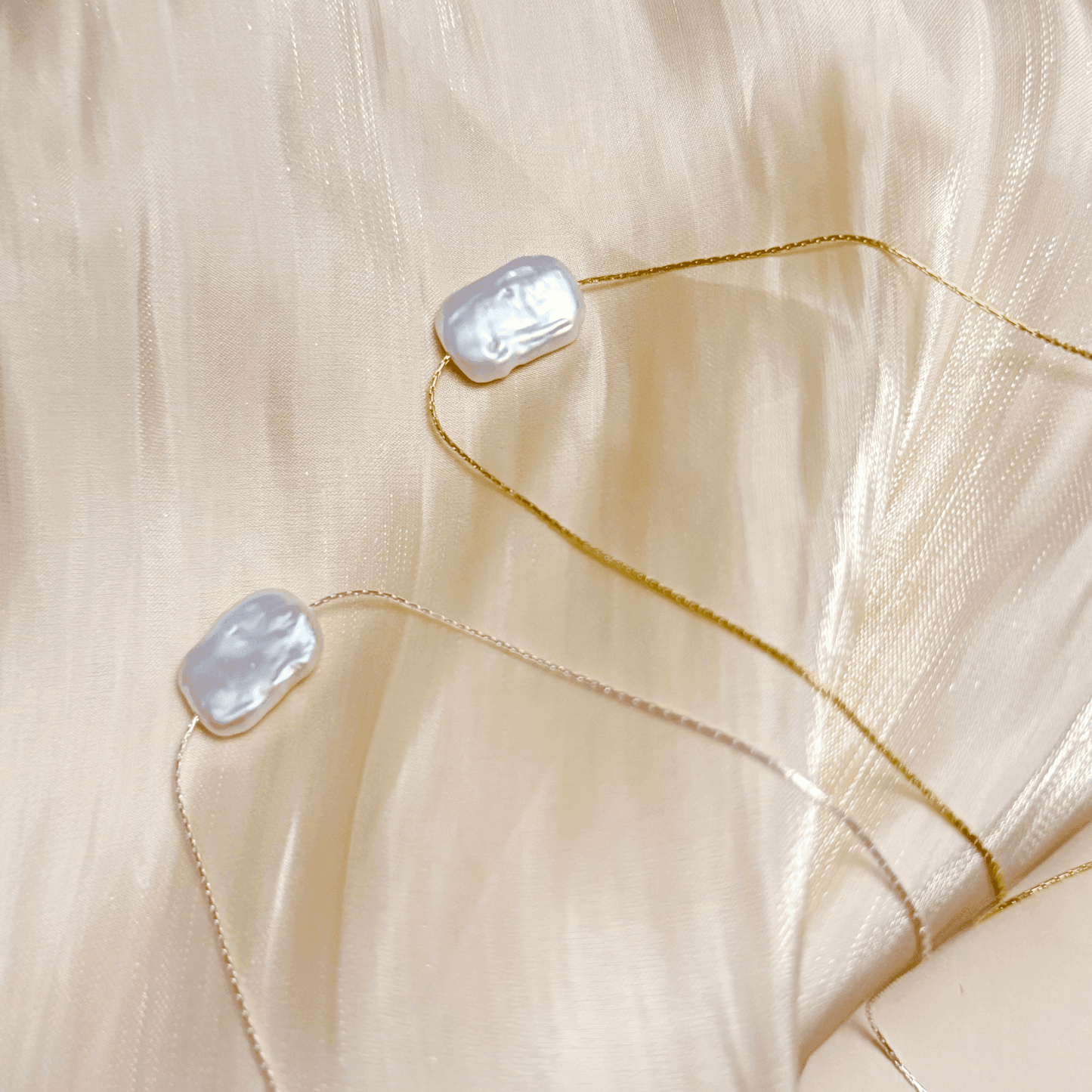 baroque rectangle pearl necklace available in gold-filled and sterling silver chains – minimalist handcrafted pearl jewelry for layering or gifting