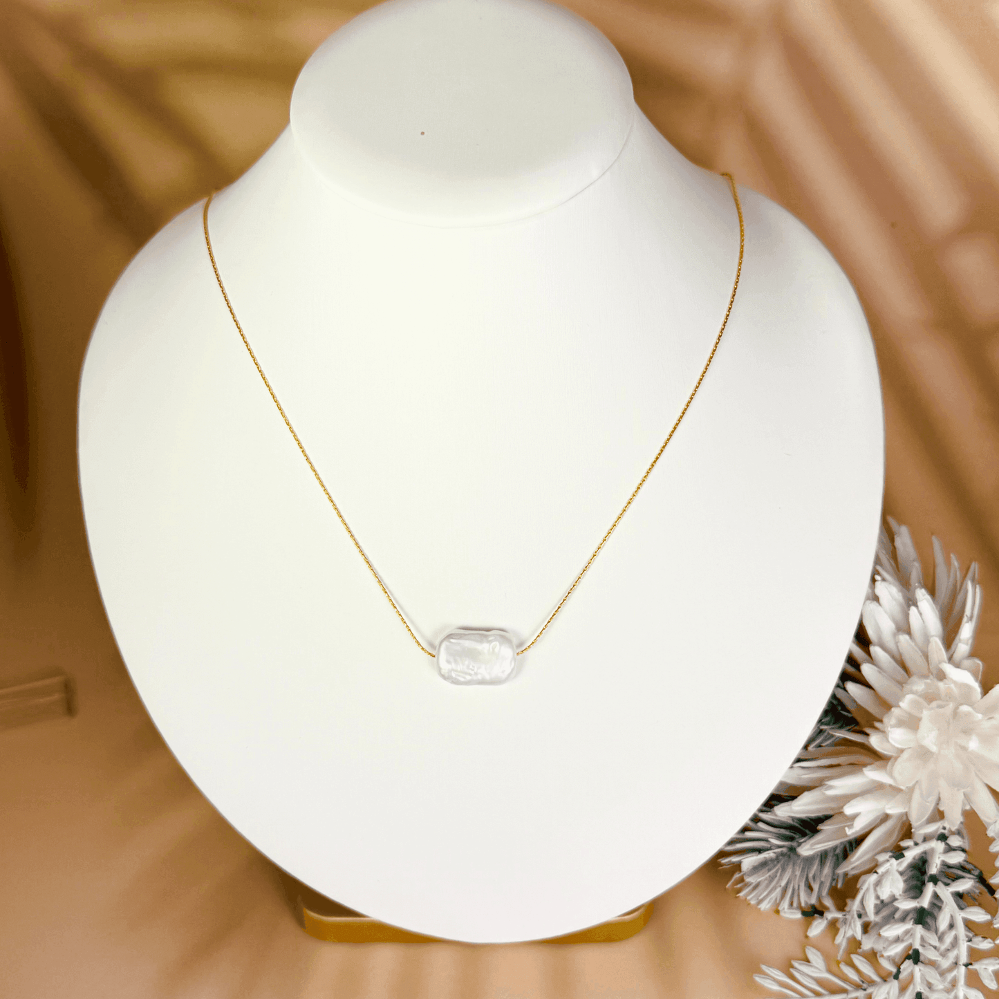 baroque rectangle pearl necklace available in gold-filled and sterling silver chains – minimalist handcrafted pearl jewelry for layering or gifting