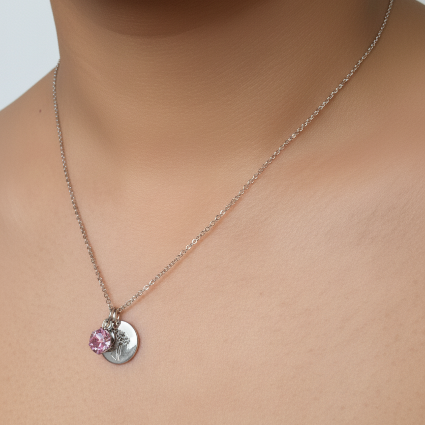 Personalised birth flower necklace with Swarovski crystal birthstone in gold and silver