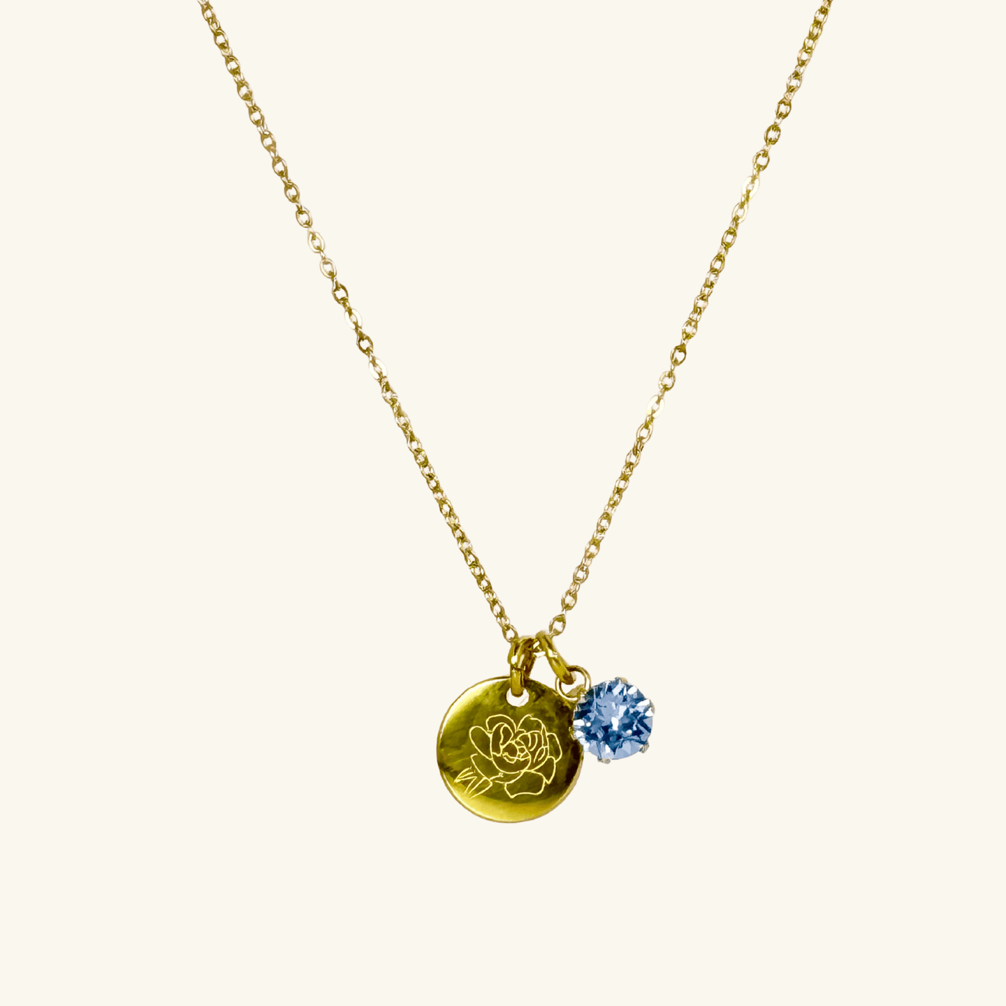 Personalised birth flower necklace with Swarovski crystal birthstone in gold and silver