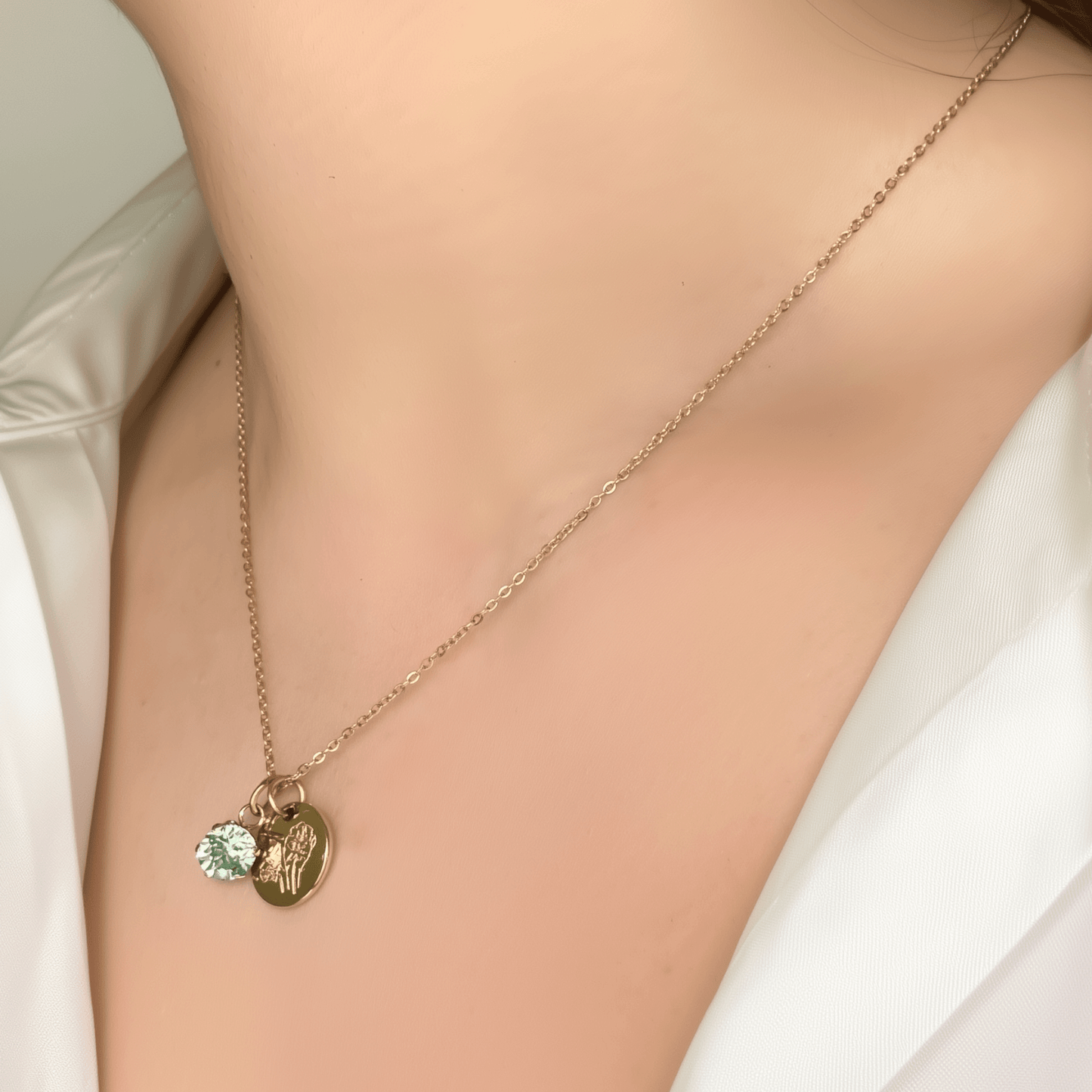 Personalised birth flower necklace with Swarovski crystal birthstone in gold and silver