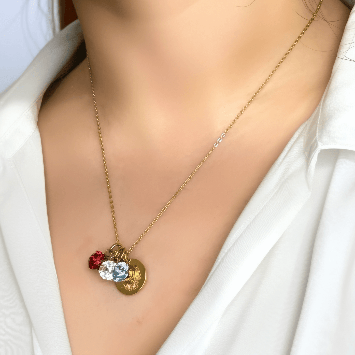 Personalised birth flower necklace with Swarovski crystal birthstone in gold and silver