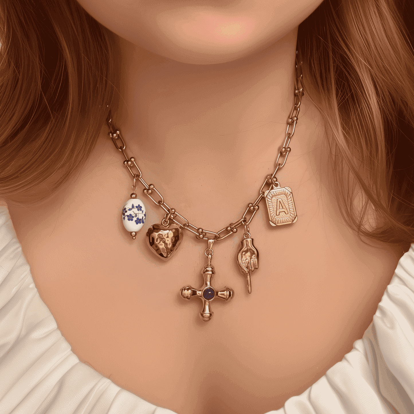 Design your own gold charm necklace with thick linked chains and personalised charms – mix and match your style