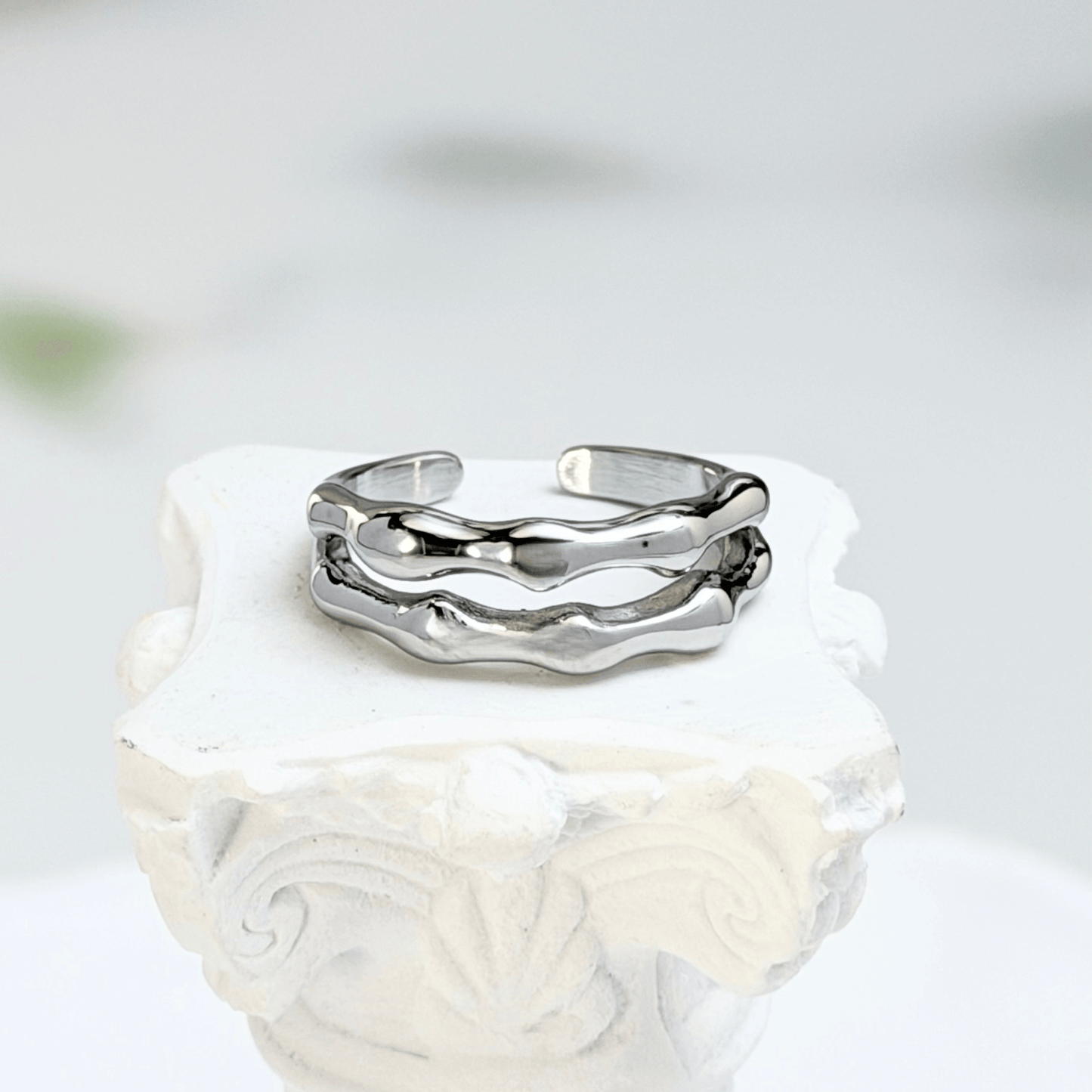 Dual Wave Silver Ring – modern silver wave band, waterproof jewellery.