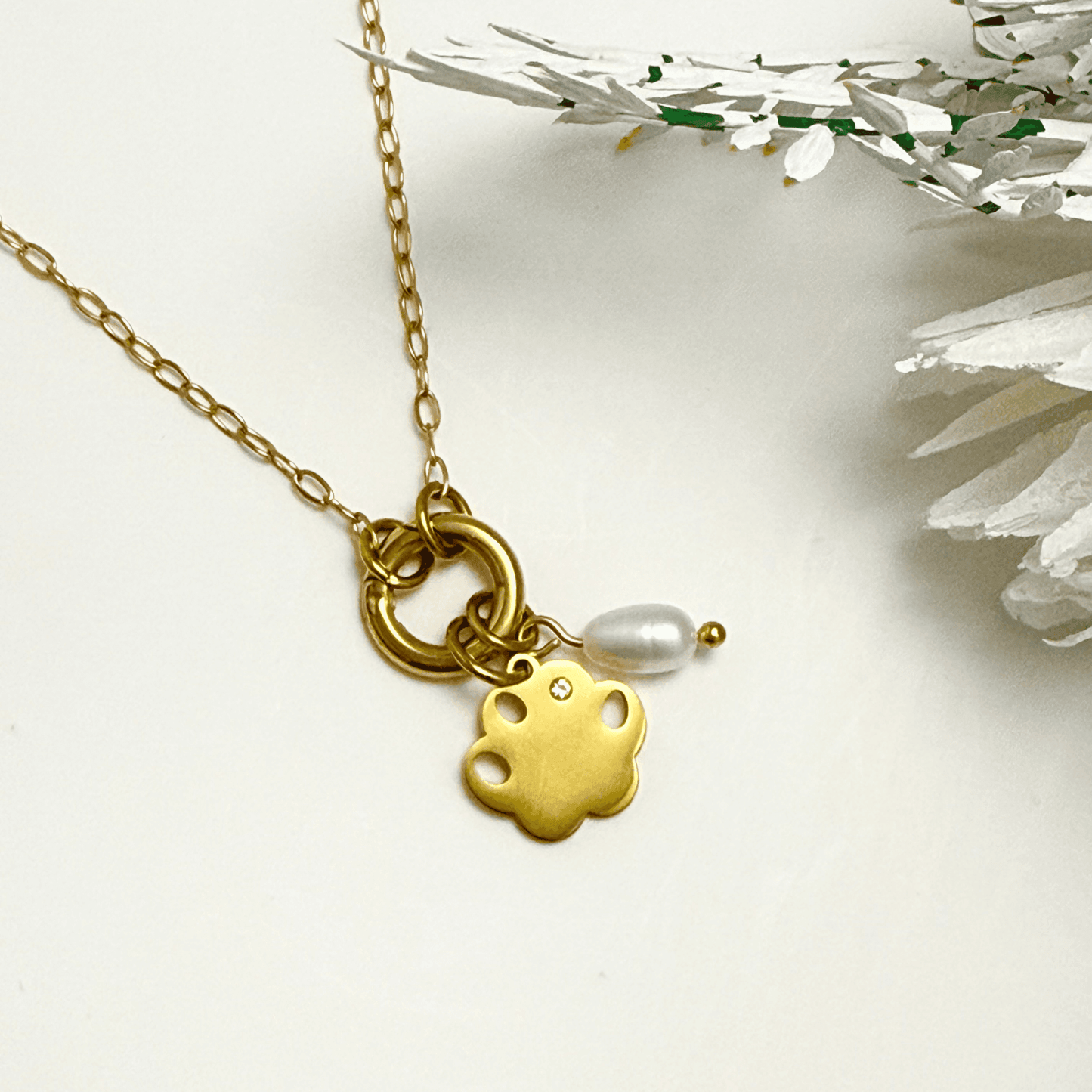 Custom detachable charm ring necklace with waterproof gold chain and personalised charms