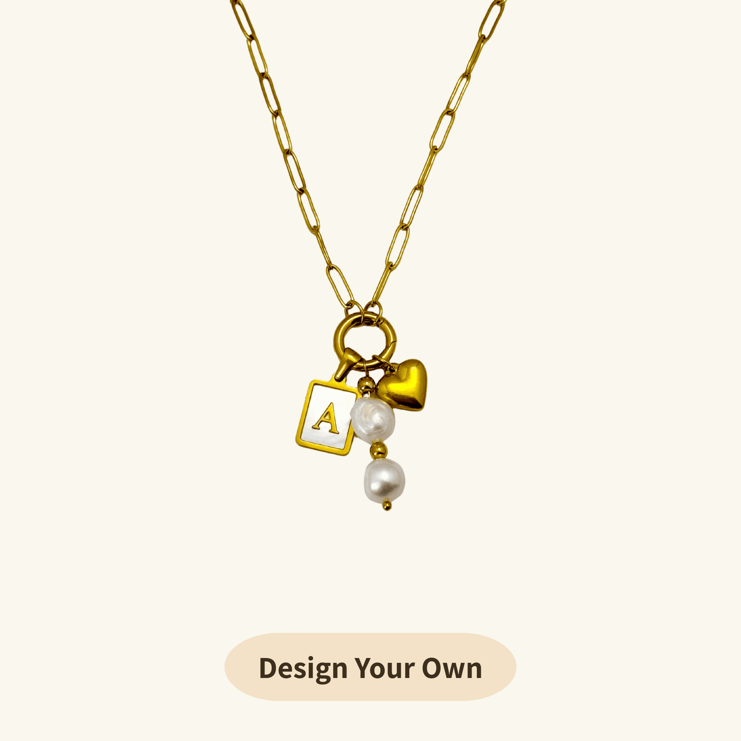 Custom detachable charm ring necklace with waterproof gold chain and personalised charms