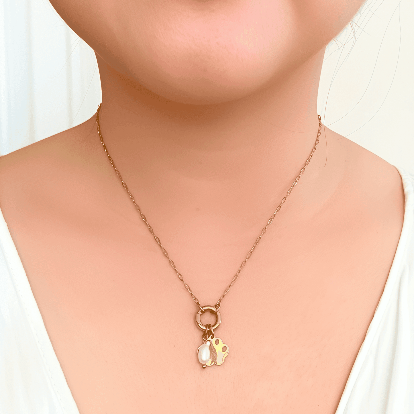 Custom detachable charm ring necklace with waterproof gold chain and personalised charms