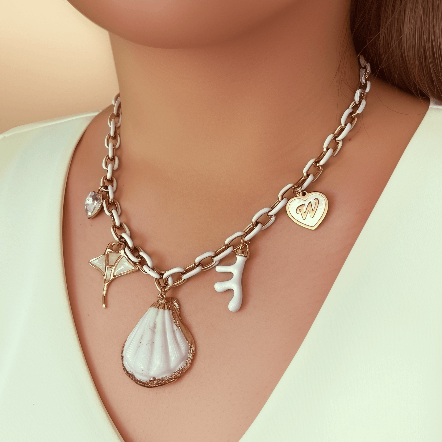 Chunky gold link chain with white enamel coating, bold statement design, waterproof and tarnish-resistant — perfect for custom charm necklaces.