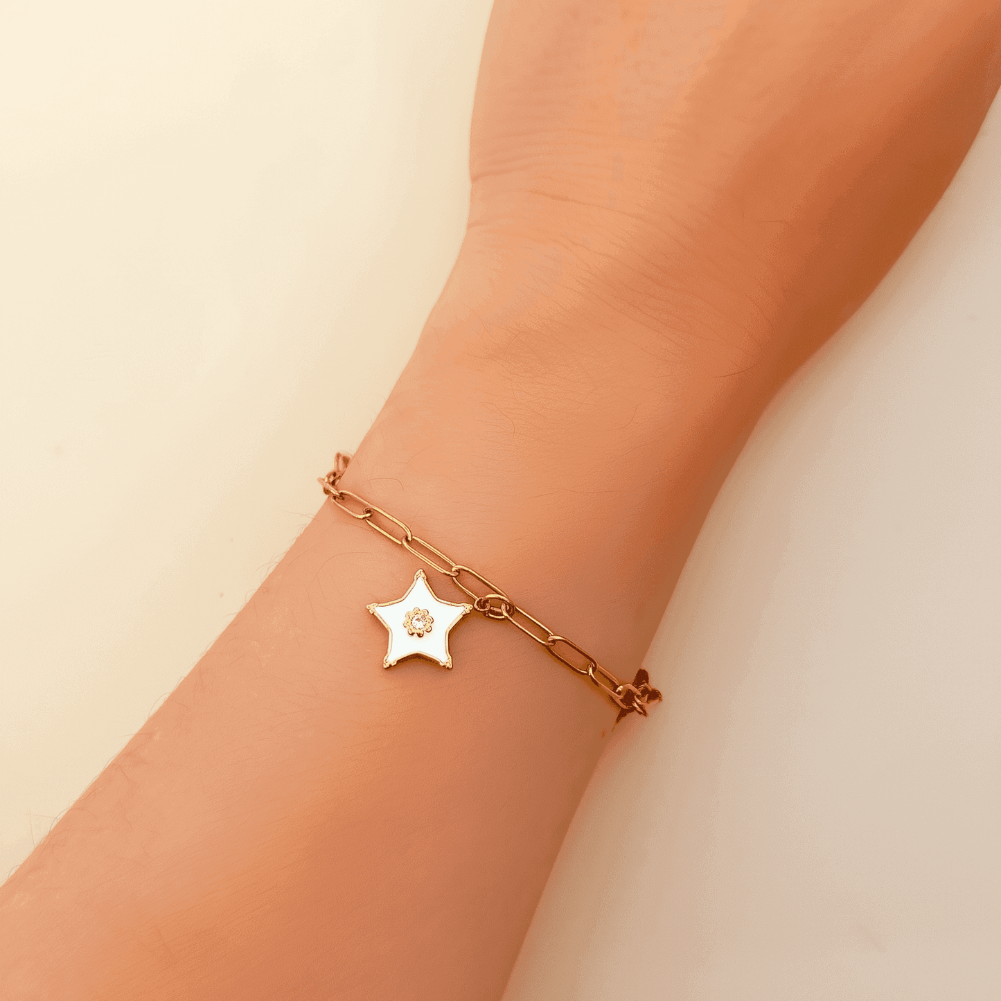 Design your own gold charm bracelet with medium linked chain – personalised, waterproof, tarnish-free, and perfect for everyday wear.