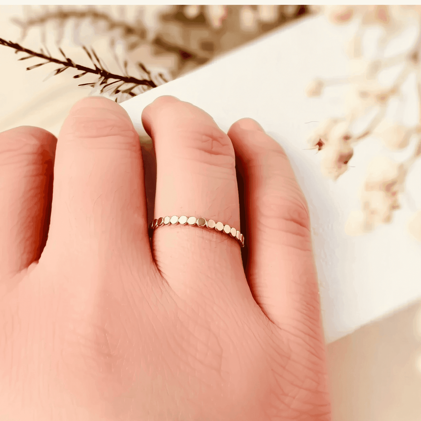 gold-filled flat disc stackable ring, minimalist jewellery with a sleek and elegant design.