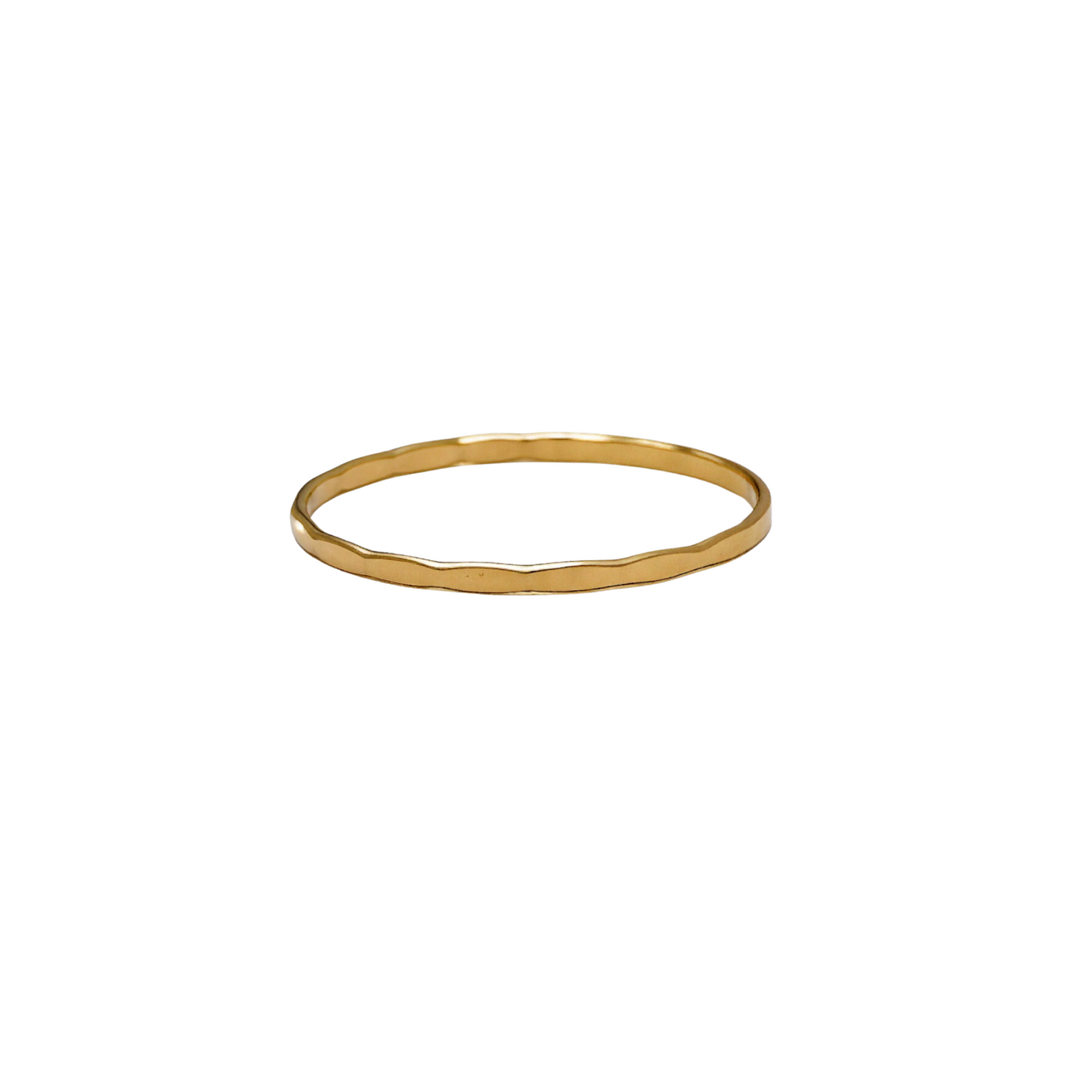 gold filled stackable ring with a textured hammered finish, minimalist and elegant design.