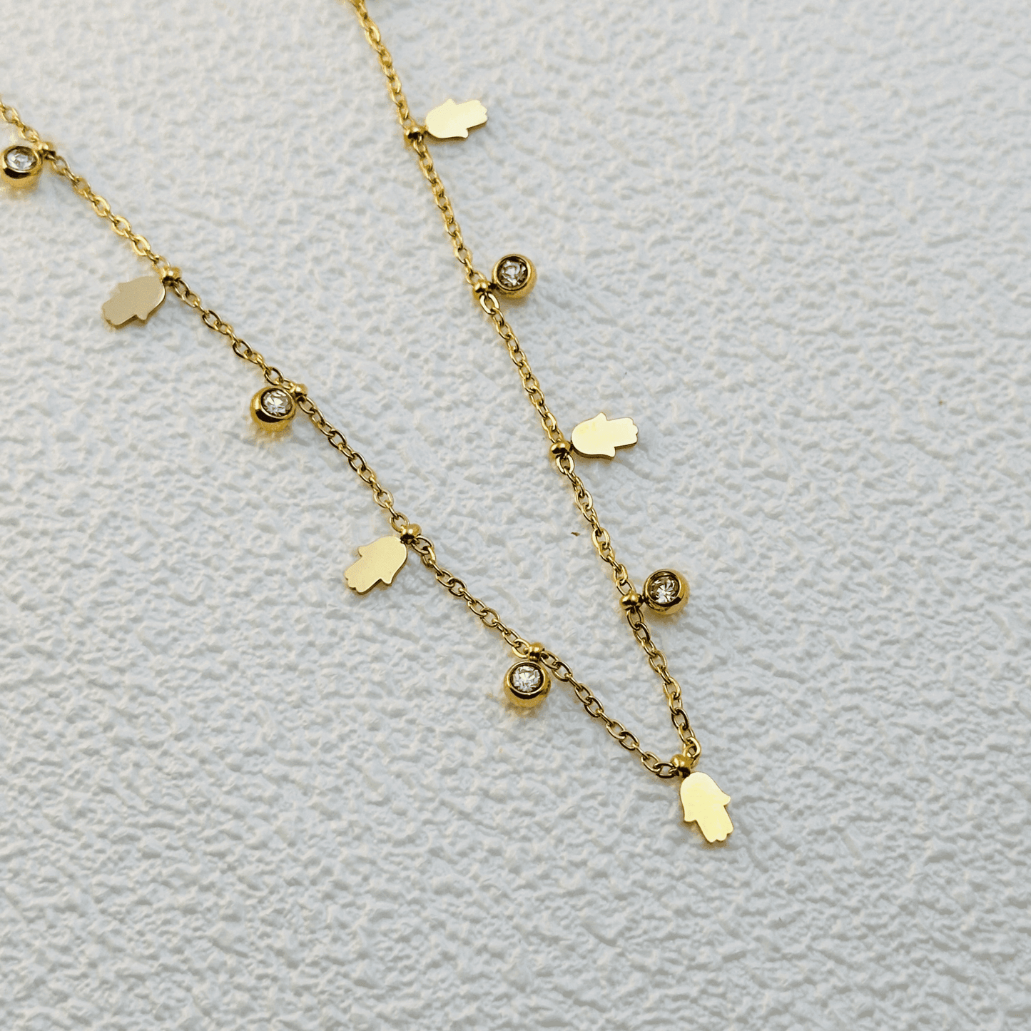 Gold Hamsa Hand & Zircon Necklace – Waterproof & Tarnish-Resistant