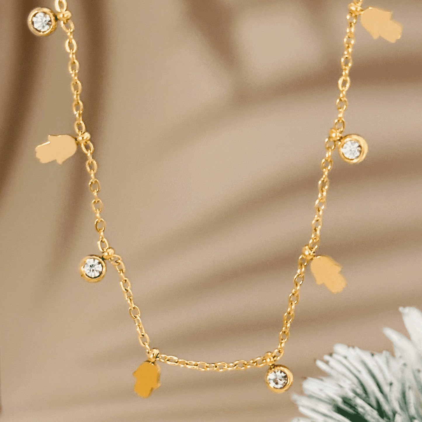 Gold Hamsa Hand & Zircon Necklace – Waterproof & Tarnish-Resistant