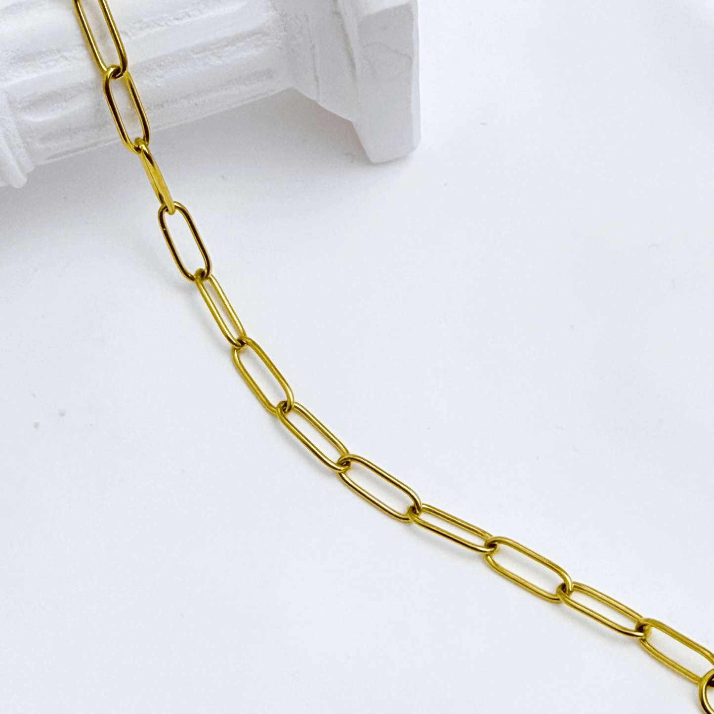 Gold paperclip chain bracelet with elongated oval links, waterproof minimal gold bracelet by MXW Jewellery.