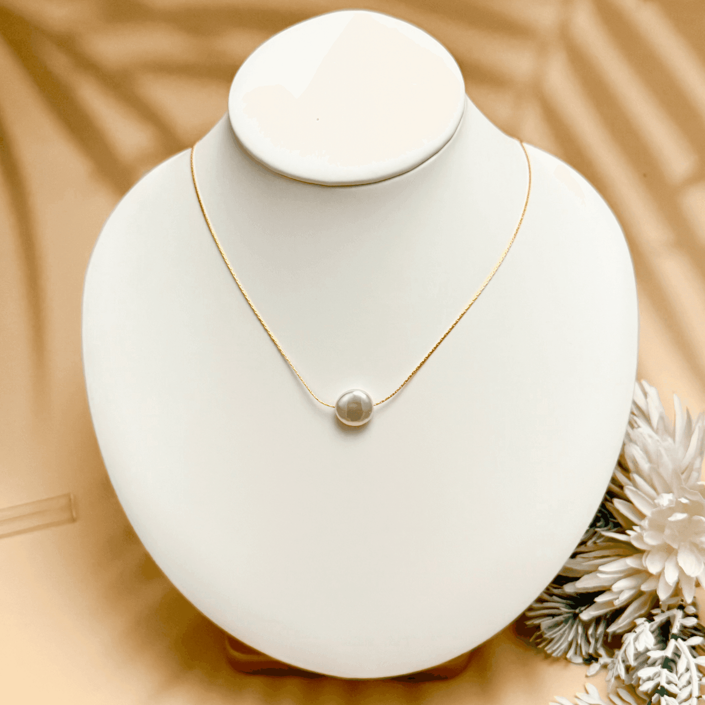necklace with single freshwater coin pearl on gold filled and sterling silver chains – minimalist dainty pearl jewellery for layering or gifting