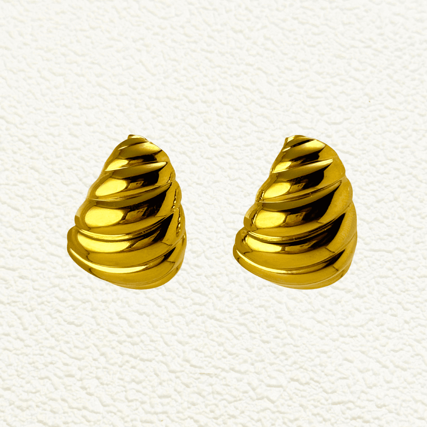 Gold swirl sculpted statement earrings, waterproof and tarnish-resistant, featuring a bold twisted design for a vintage-inspired yet modern look. Perfect for all-day wear.