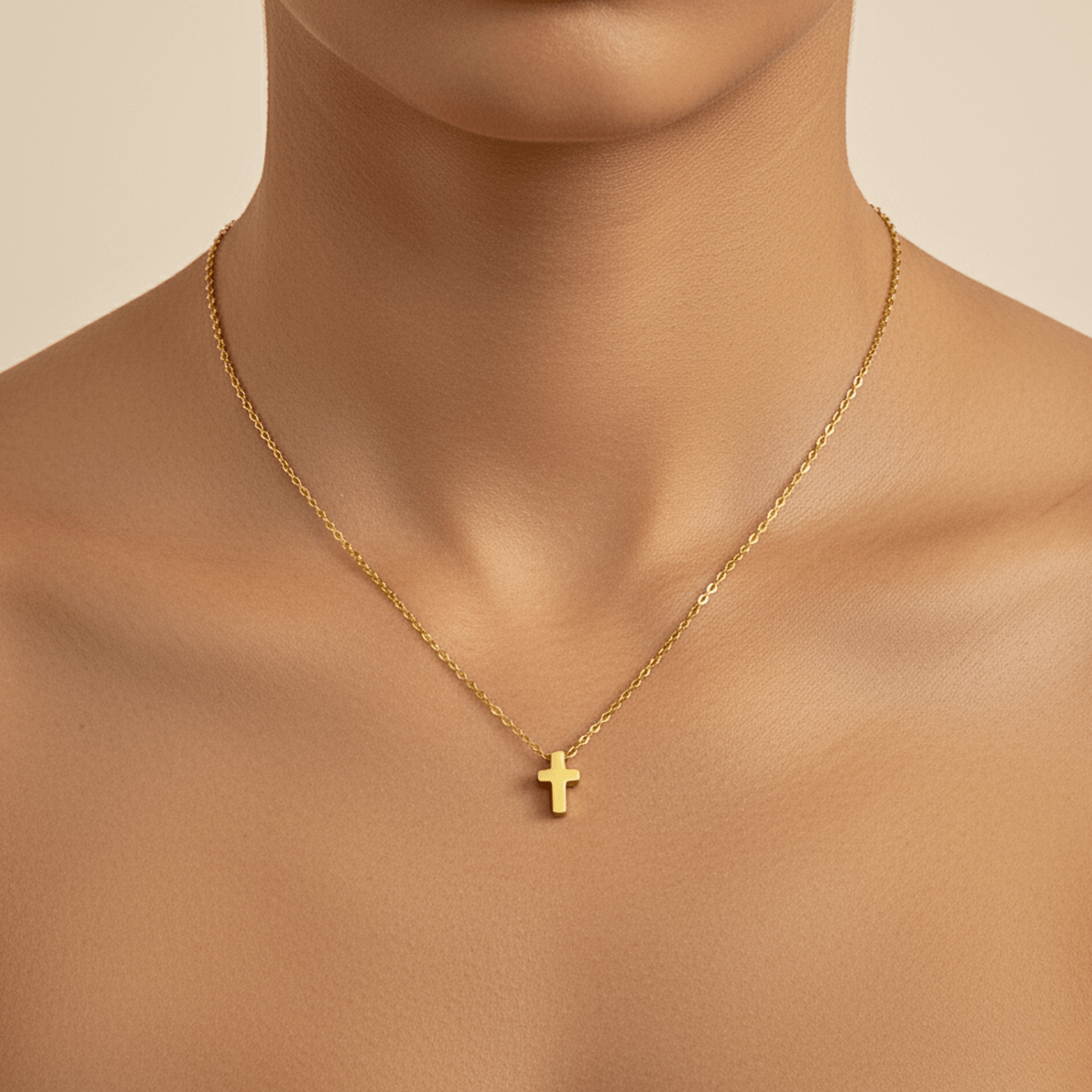 Gold tiny cross necklace symbolising faith and grace – MXW Jewellery