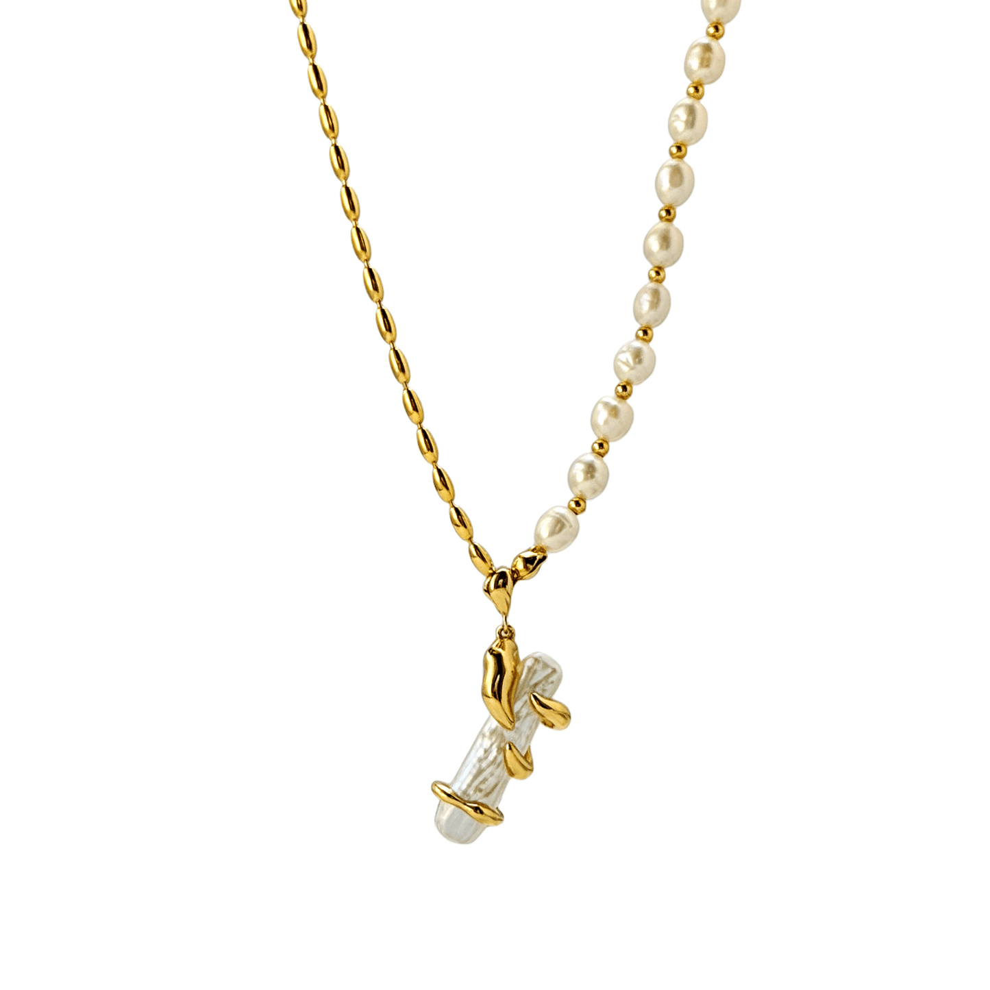 Gold Vine Wrapped Pearl Necklace