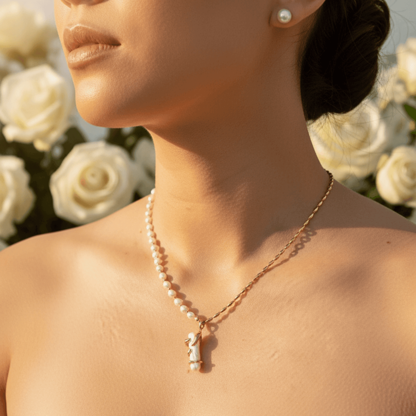 Gold Vine Wrapped Pearl Necklace
