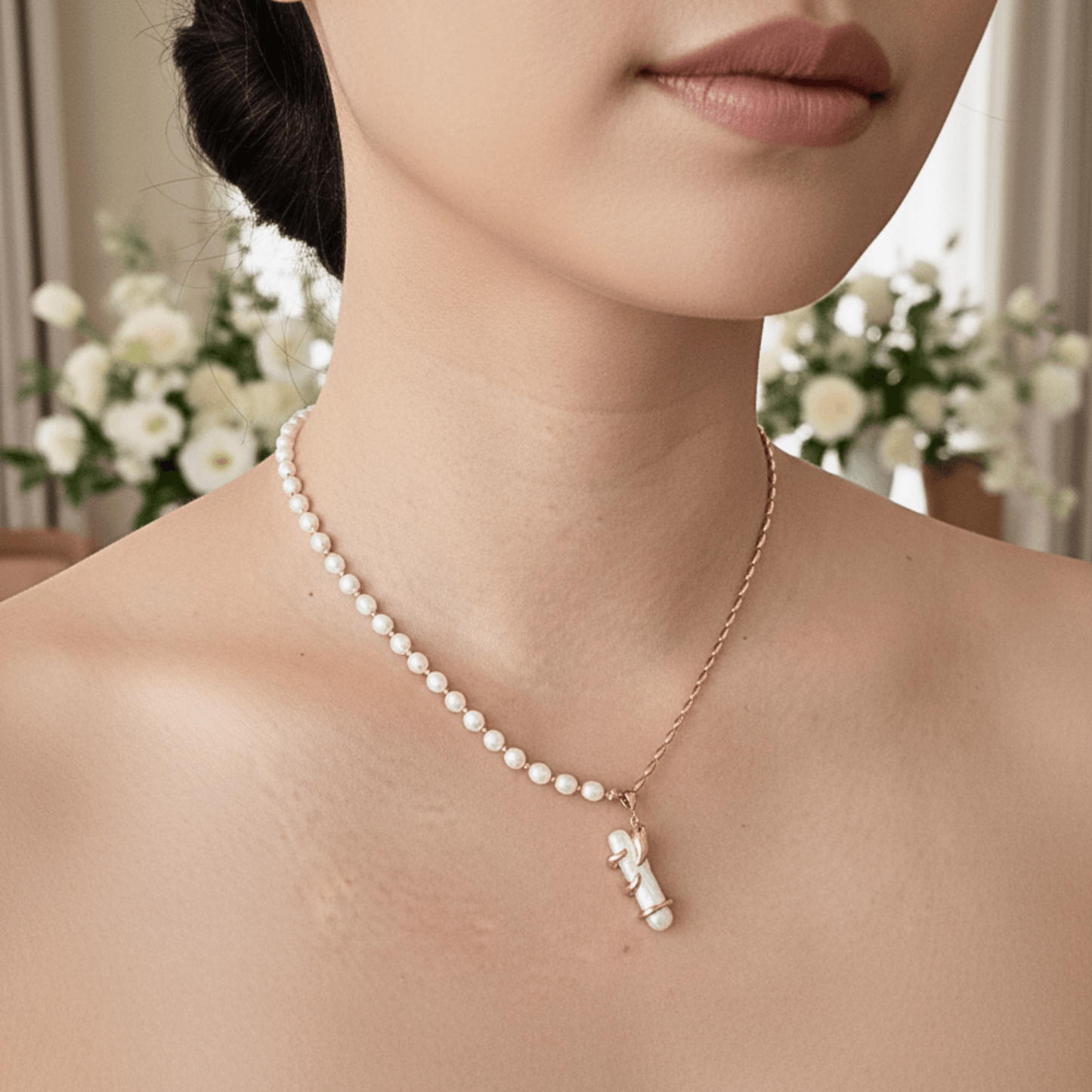 Gold Vine Wrapped Pearl Necklace