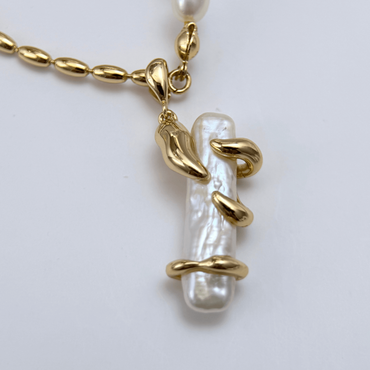 Gold Vine Wrapped Pearl Necklace