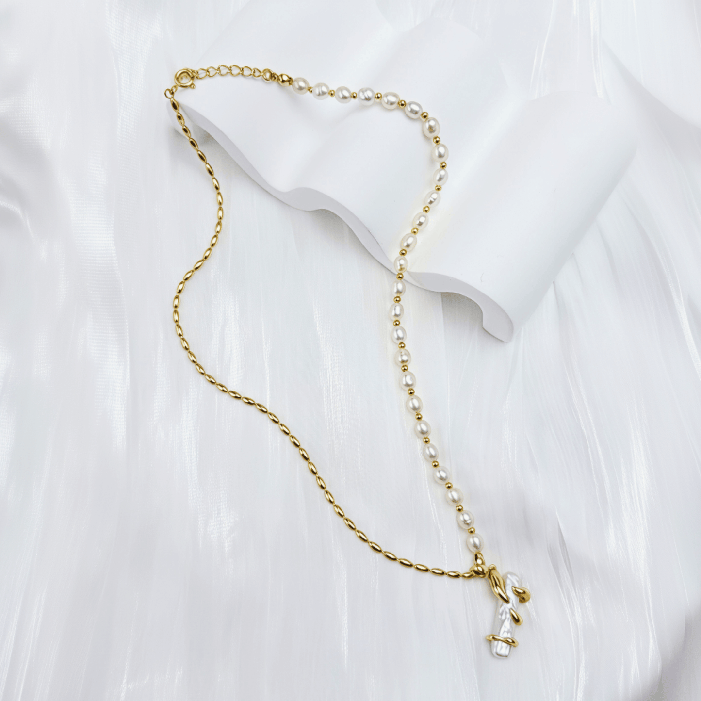 Gold Vine Wrapped Pearl Necklace
