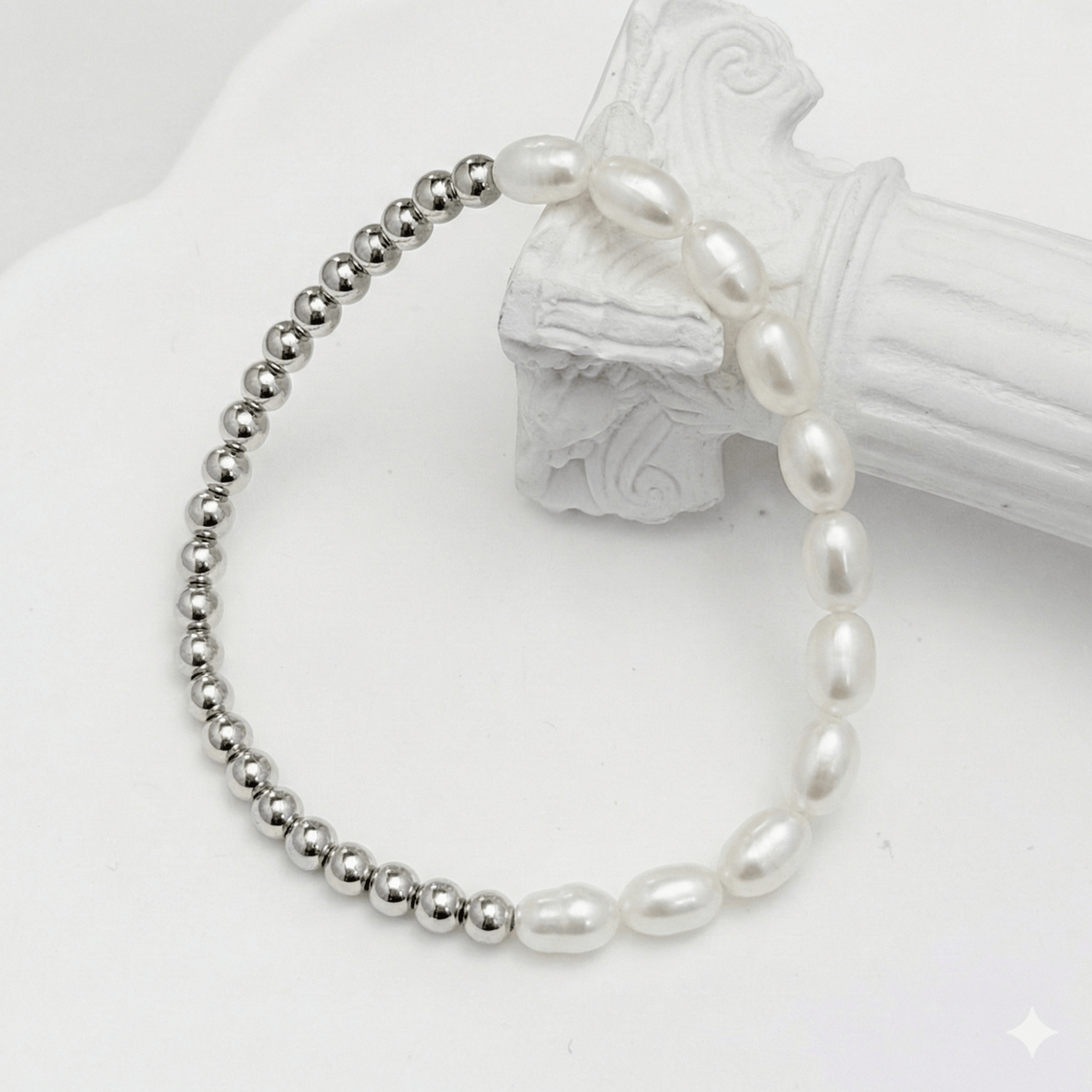 Half pearl half sterling silver bead bracelet with baroque pearls and polished silver beads – MXW Jewellery