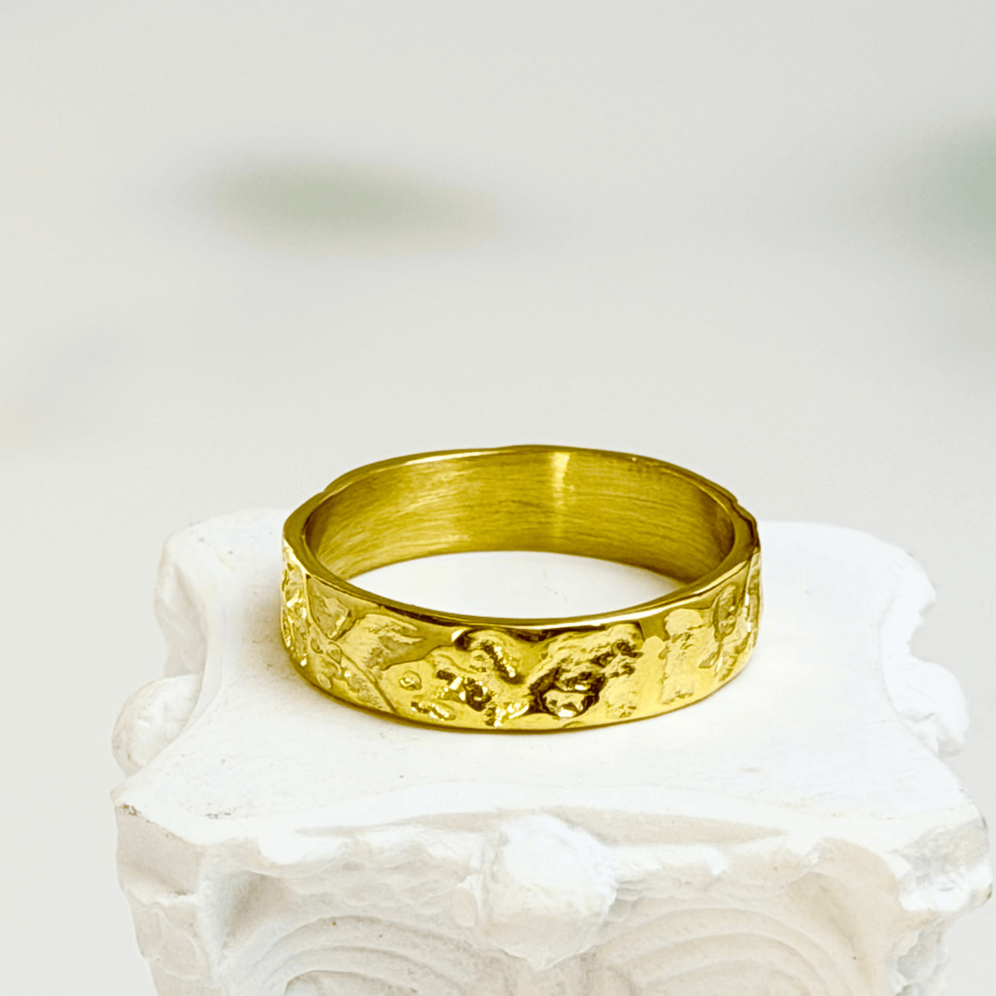 Gold textured band ring, waterproof jewellery