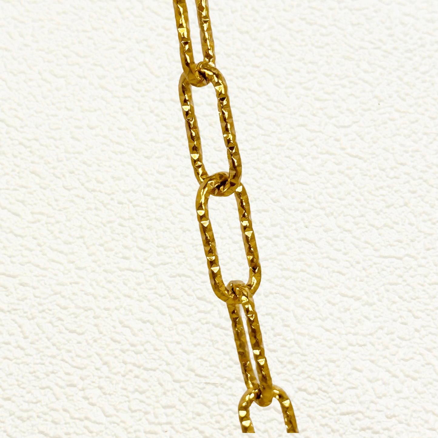elongated hammered rectangular chain links in gold – waterproof and tarnish resistant