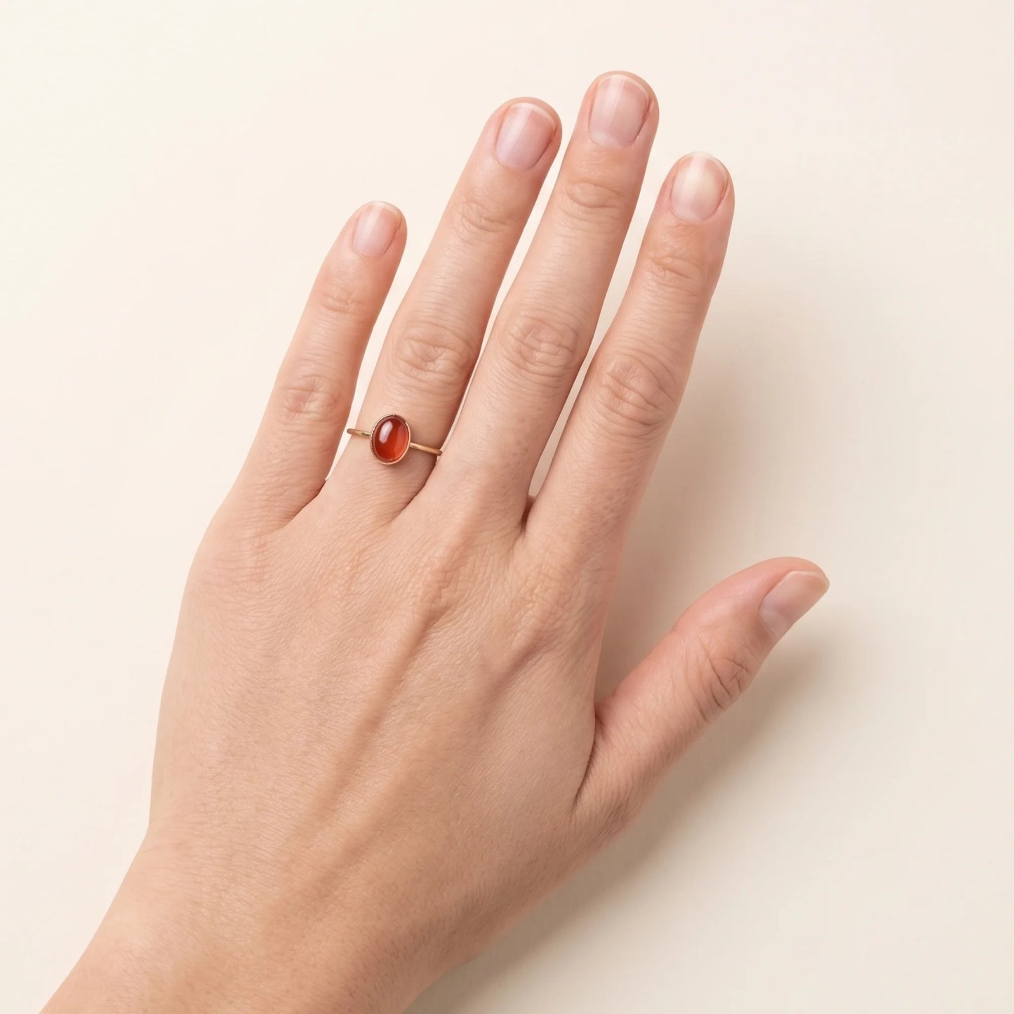 MXW natural oval carnelian July birthstone stacking ring in 14K gold-filled metal