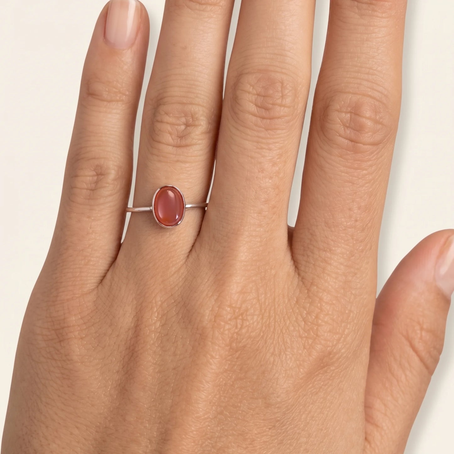 MXW natural oval carnelian July birthstone stacking ring in 925 sterling silver metal