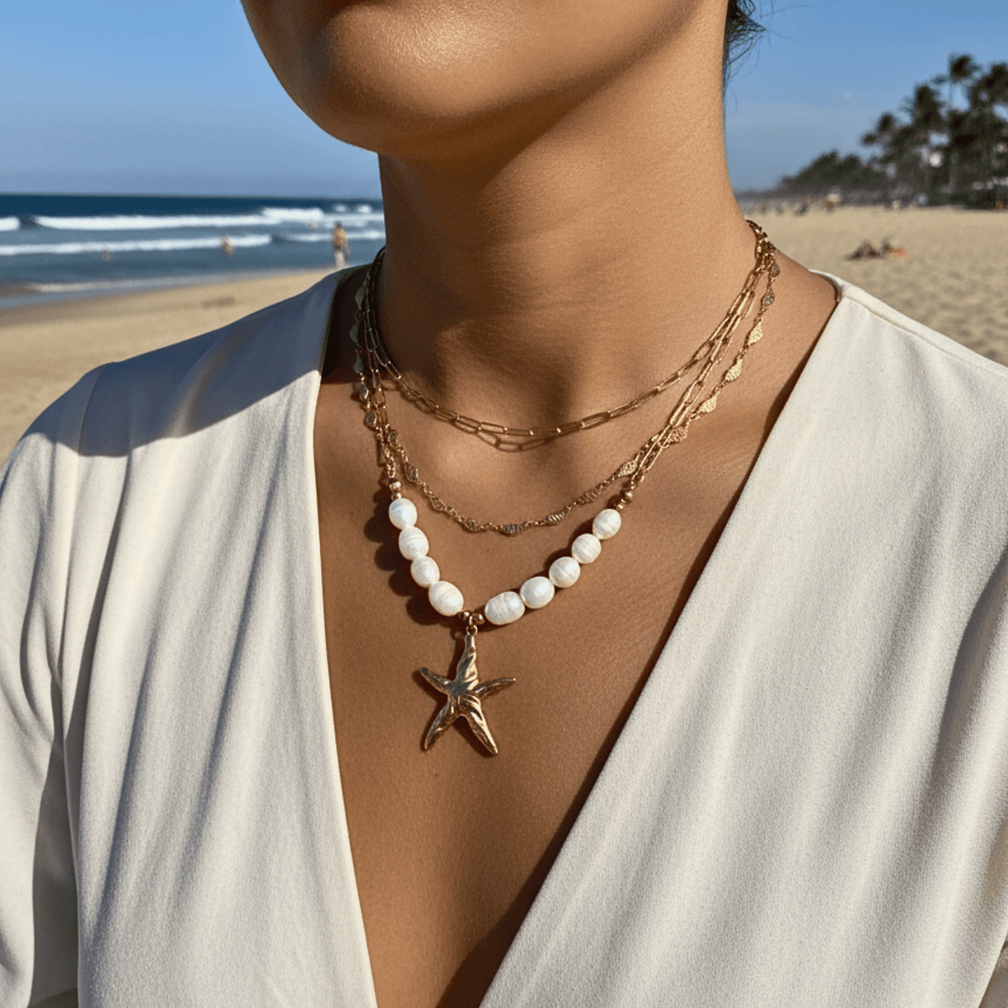 Elegant waterproof gold chain featuring textured leaf links with a minimalist, nature-inspired design