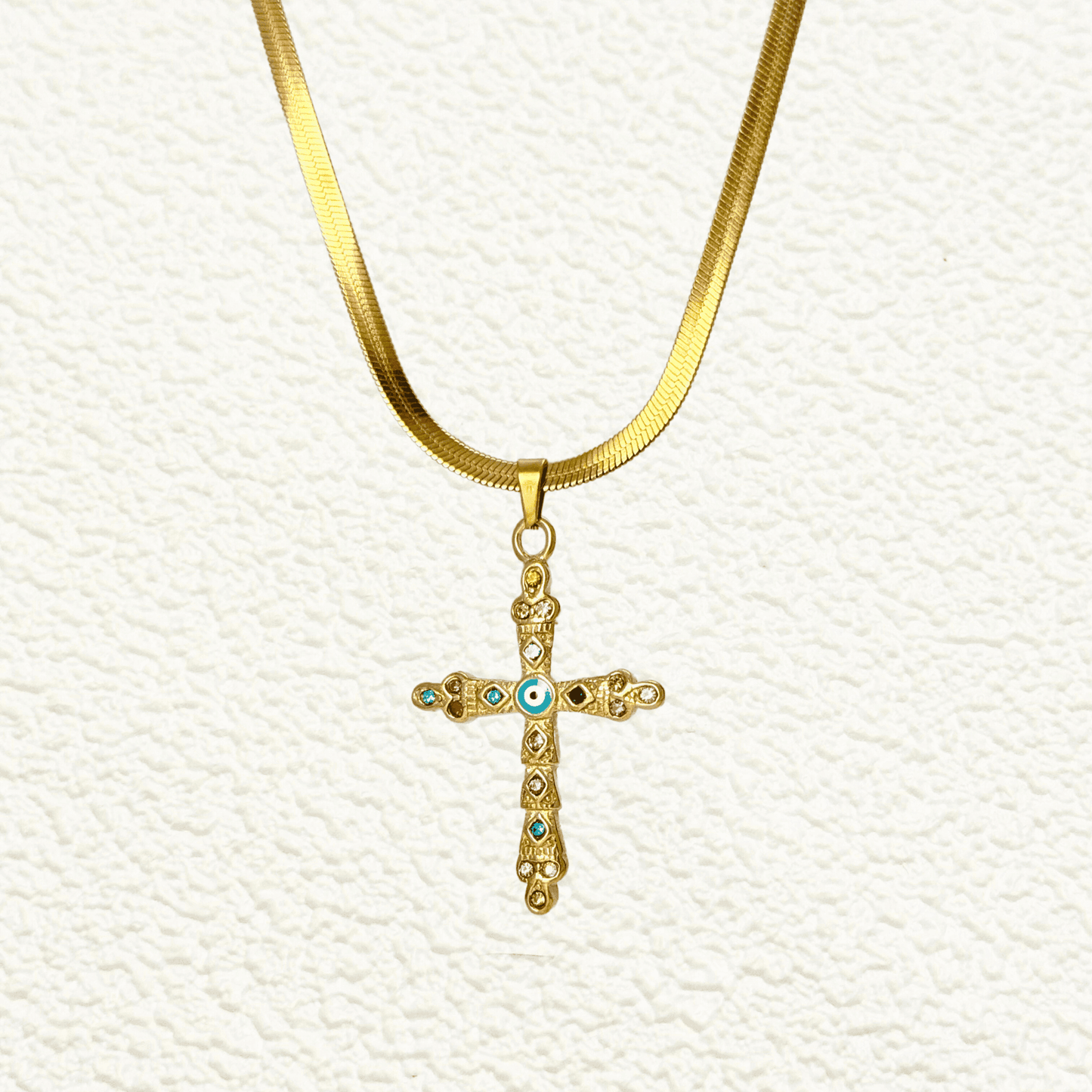 Zarelle – Multicolour Zircon Evil Eye Cross Pendant Necklace