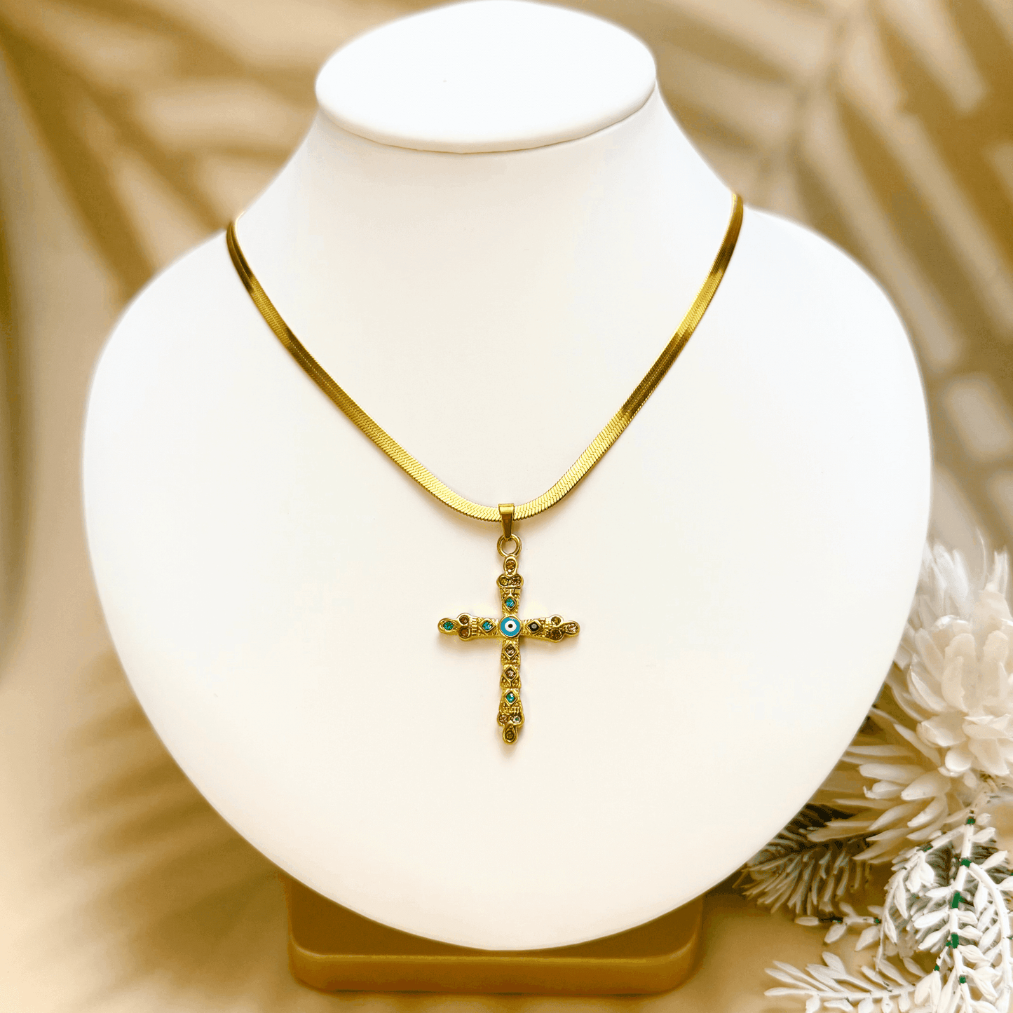 Zarelle – Multicolour Zircon Evil Eye Cross Pendant Necklace