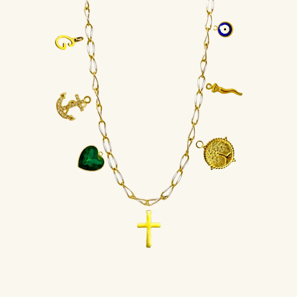 Custom Enamel Gold Charm Necklace