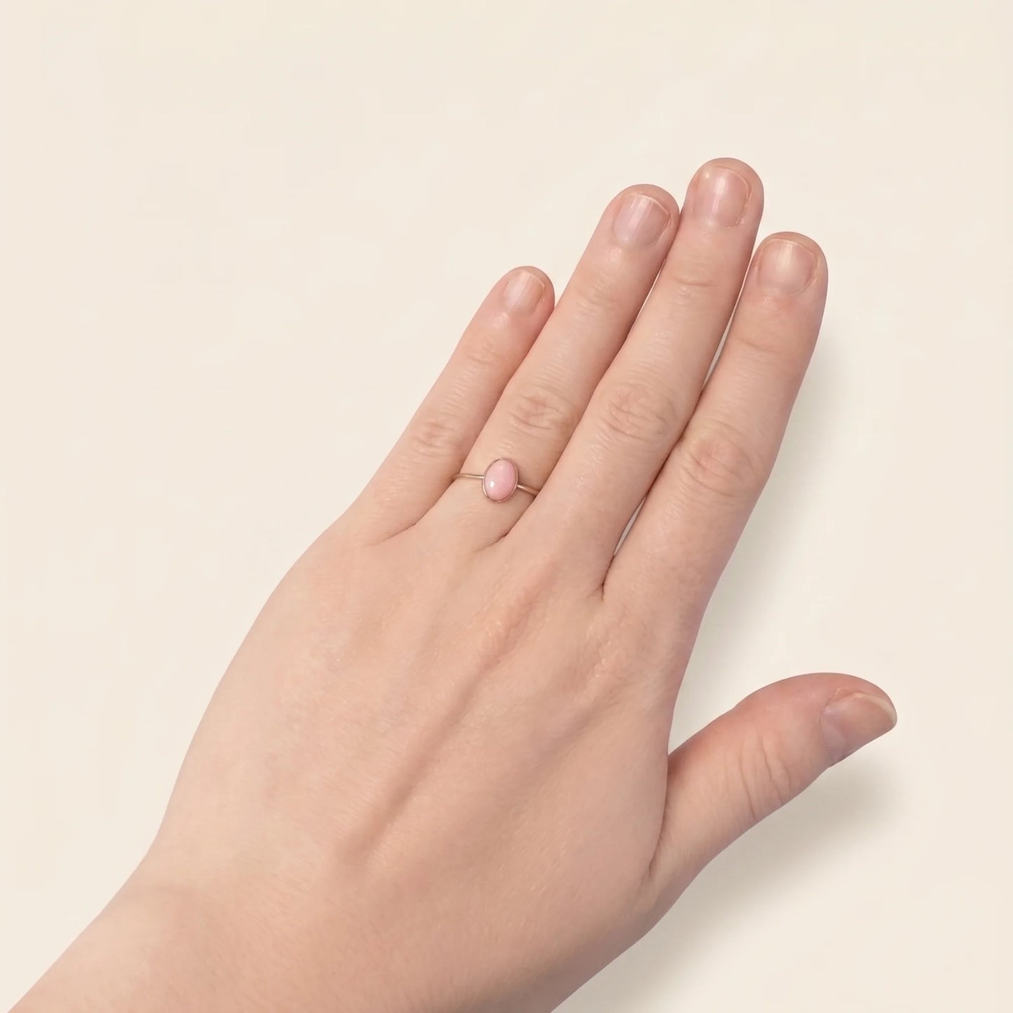 MXW natural oval pink opal October birthstone stacking ring in 14K gold-filled metal