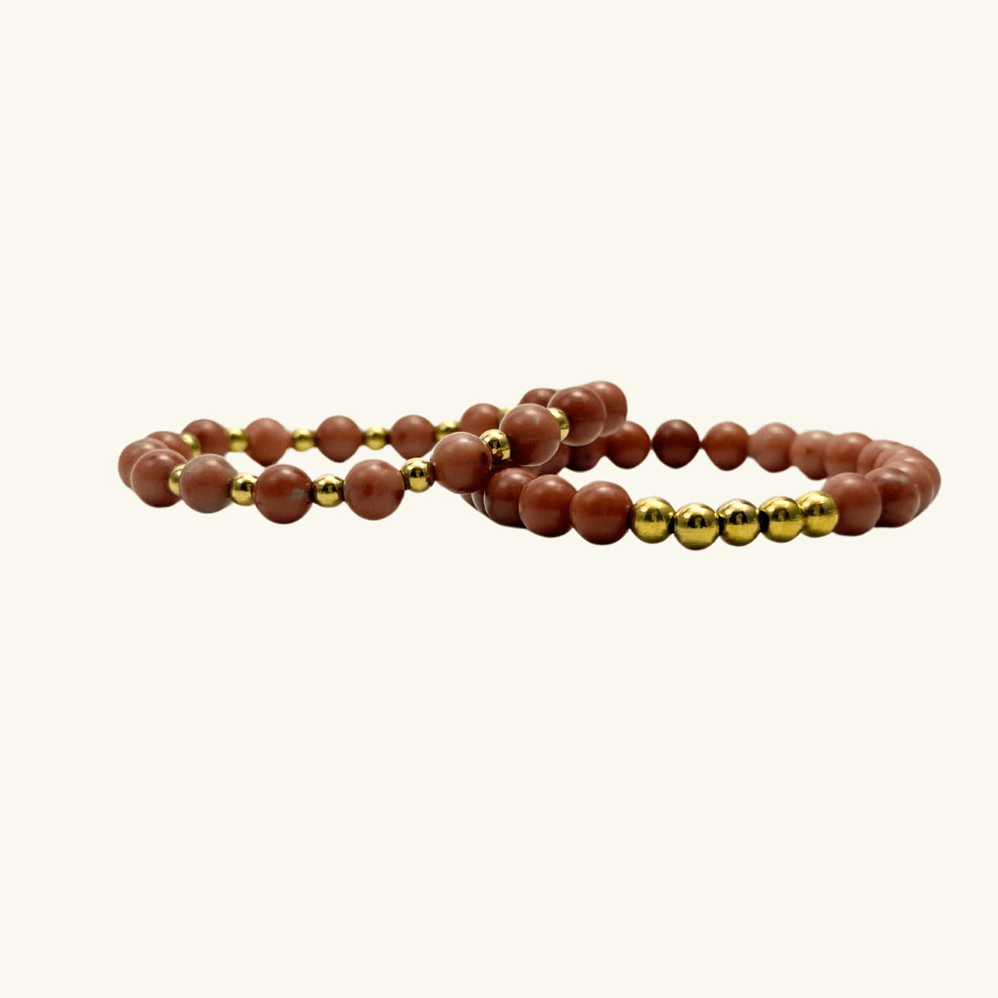 peach jade stretch bracelet set with gold accents – natural gemstone jewellery