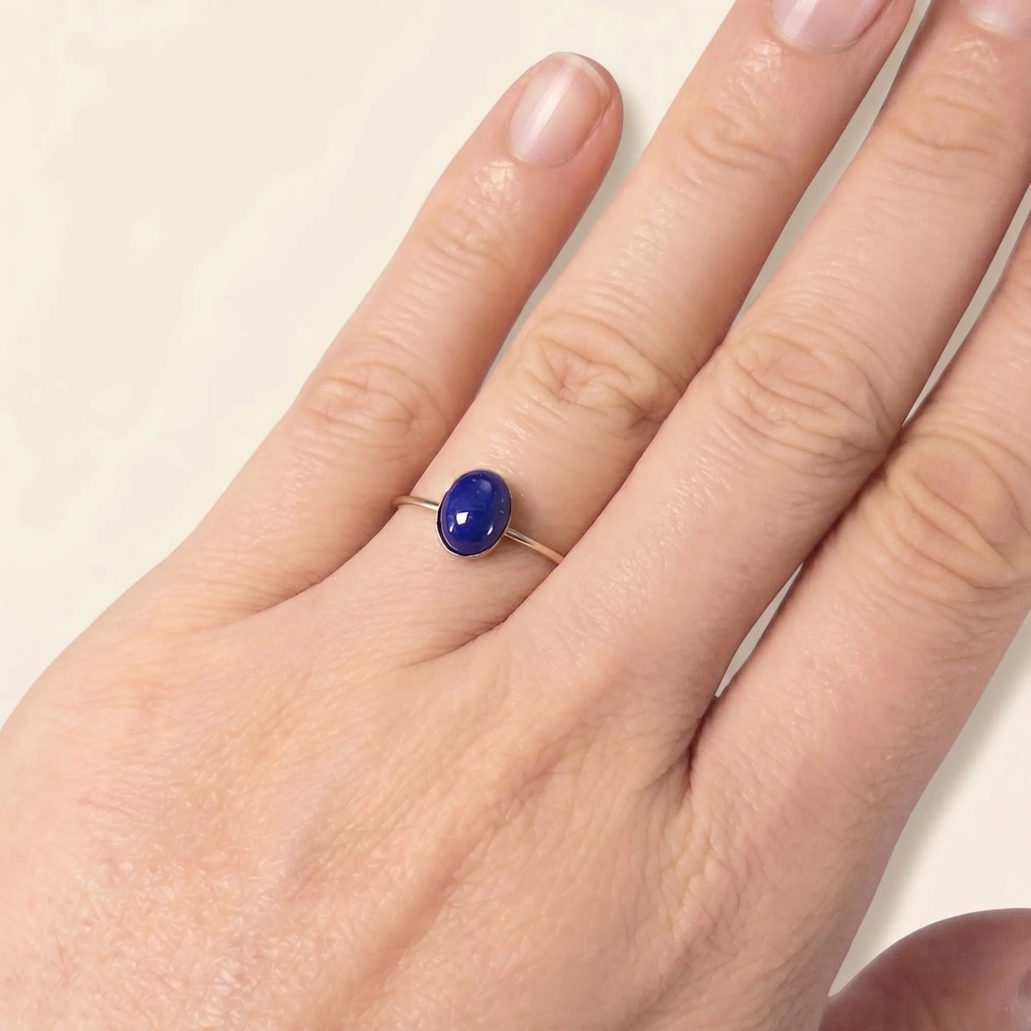 MXW natural oval lapis lazuli September birthstone stacking ring in 14K gold-filled metal