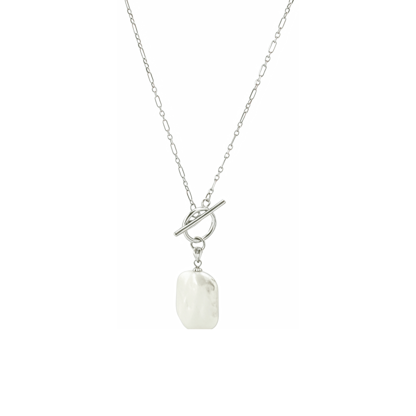 Silver baroque pearl toggle necklace with freshwater pearl and modern minimalist design