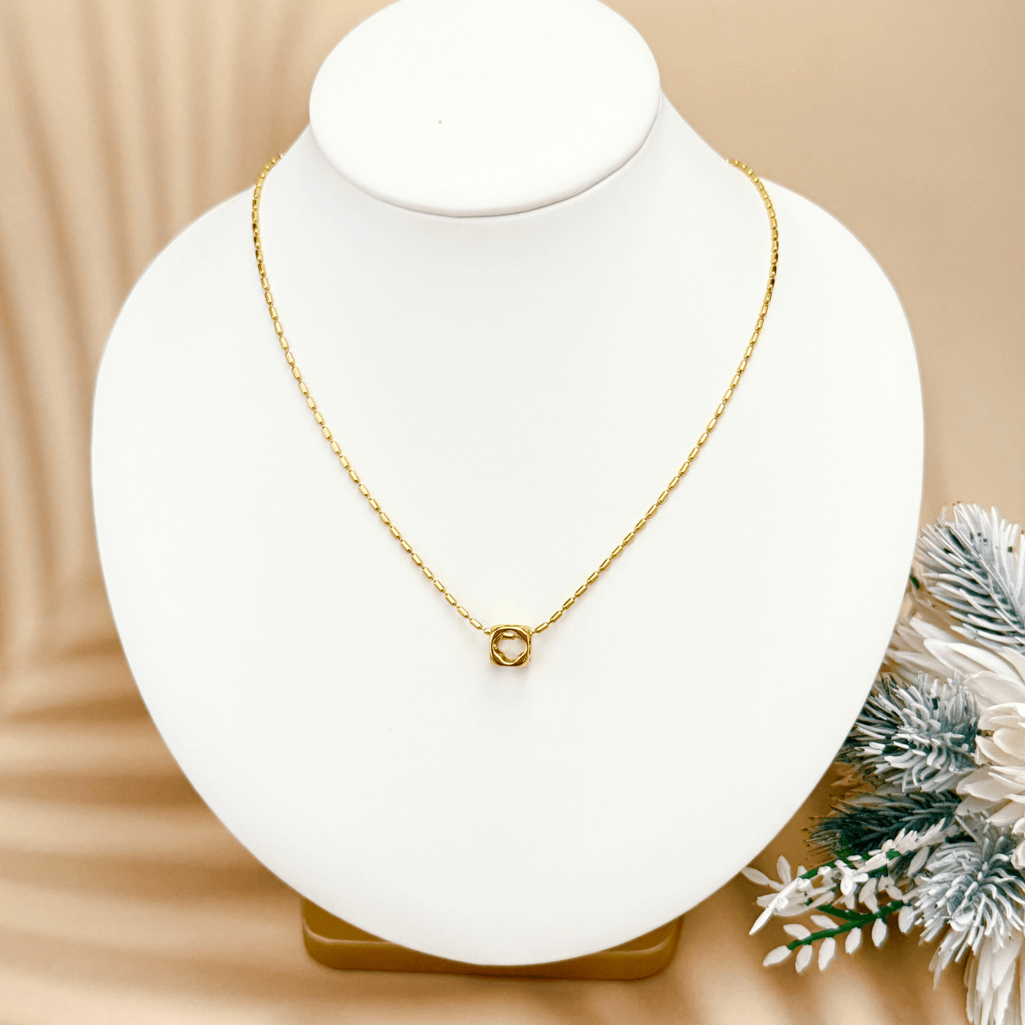 Waterproof gold square charm necklace with minimalist modern design – MXW Jewellery
