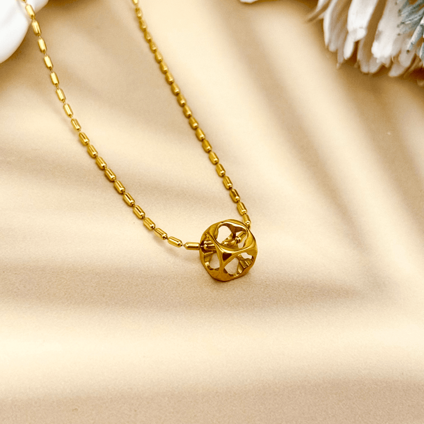 Waterproof gold square charm necklace with minimalist modern design – MXW Jewellery