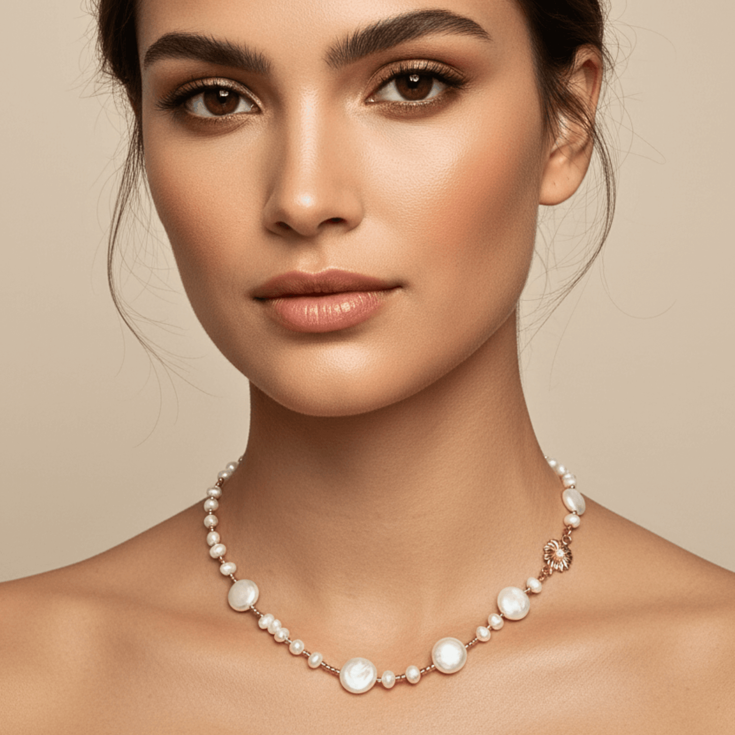 Gold and pearl sunburst necklace with baroque pearls and vintage-inspired design