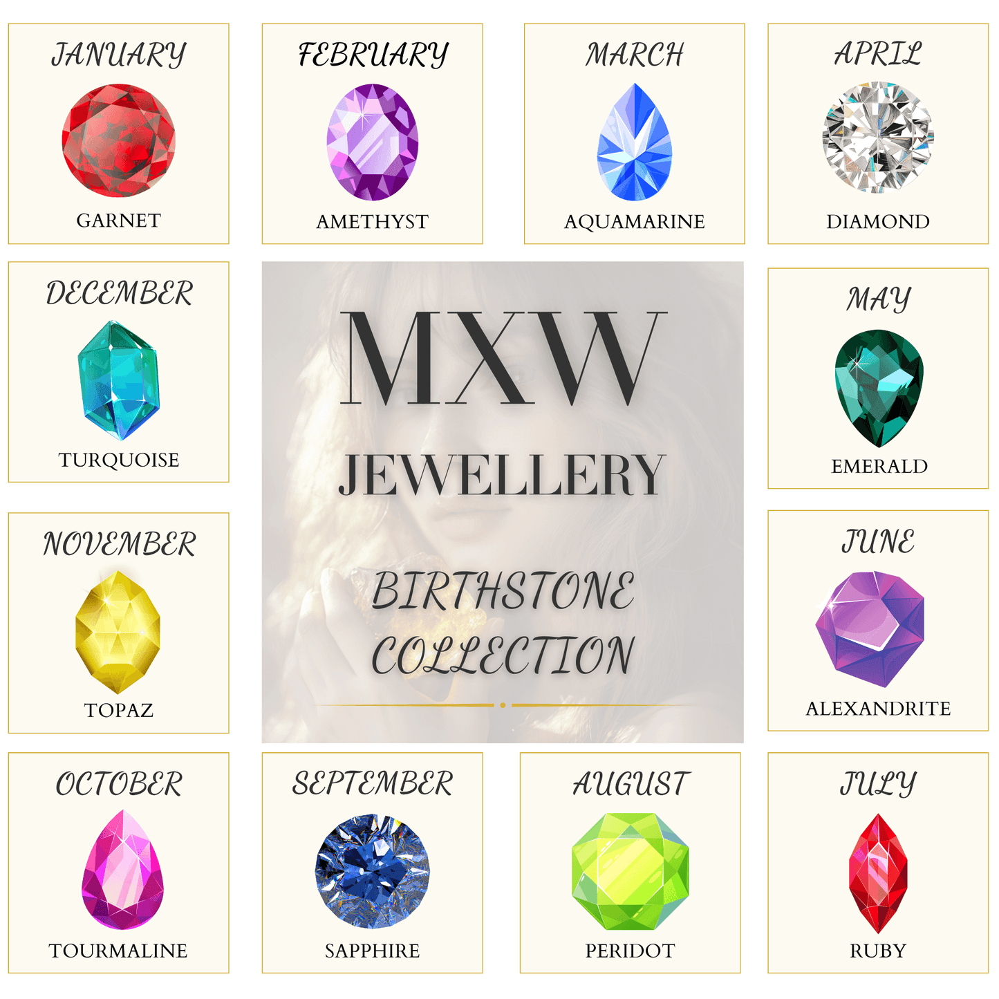 Personalised Swarovski birthstone beaded bracelet in gold-filled and sterling silver options, waterproof and customisable design by MXW Jewellery.