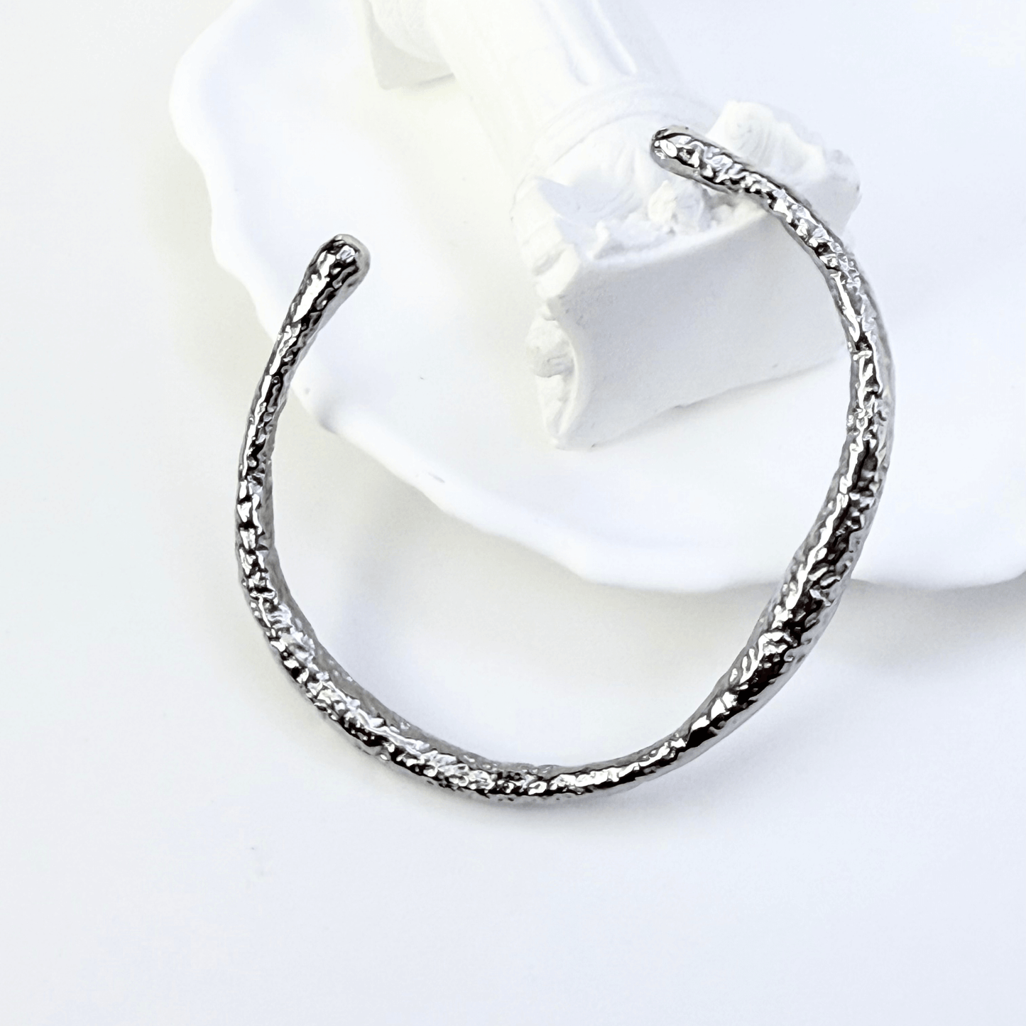textured ripple silver cuff bracelet with polished organic finish and open adjustable design