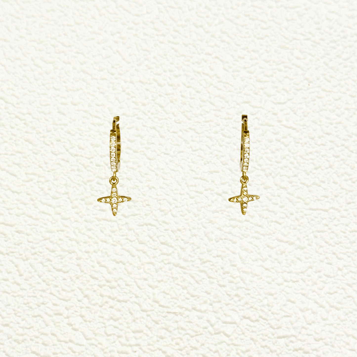 Gold tiny cross zircon huggie hoop earrings with pavé zircon details – MXW Jewellery