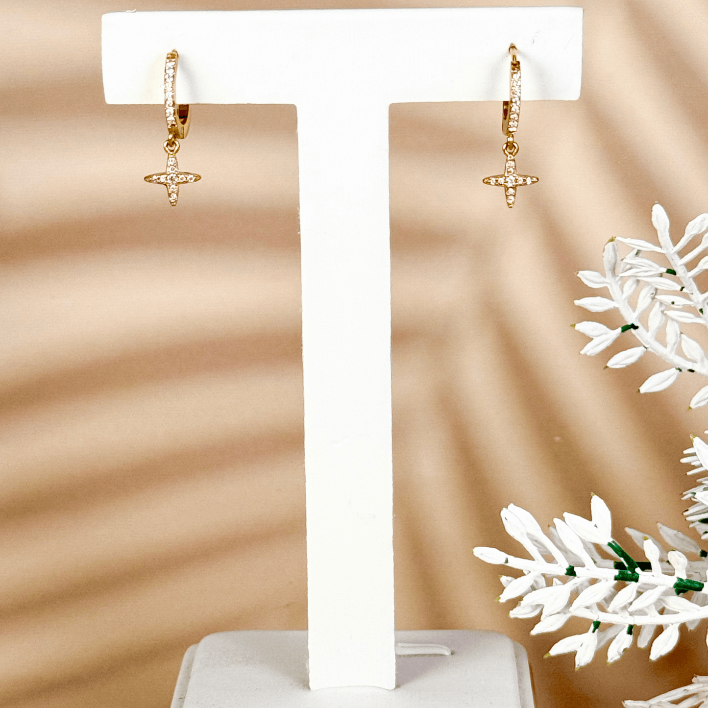 Gold tiny cross zircon huggie hoop earrings with pavé zircon details – MXW Jewellery