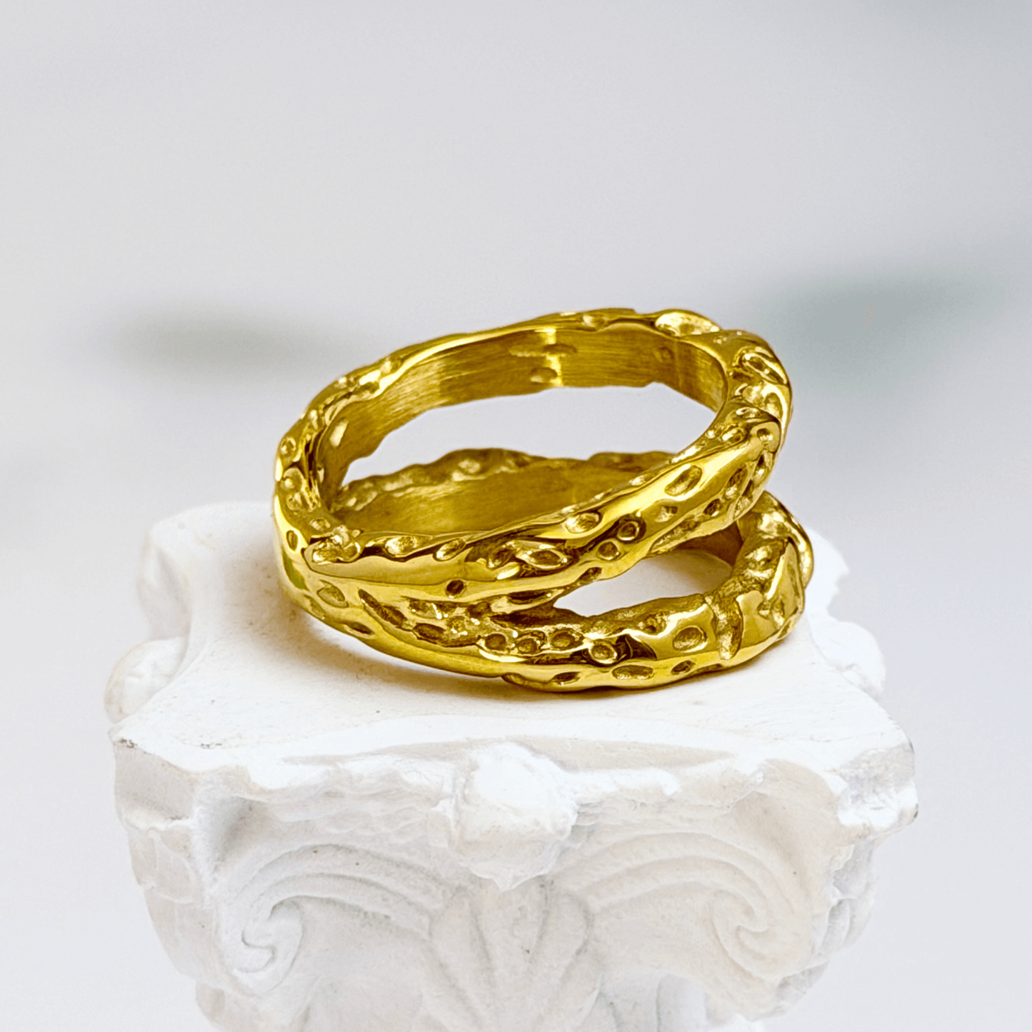 Vintage molten gold ring with organic textured band