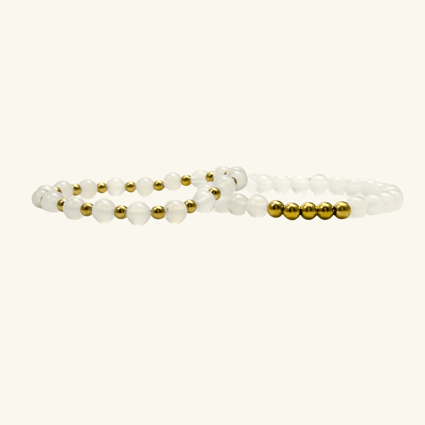handmade white agate stretch bracelet set with gold accents – natural crystal jewellery