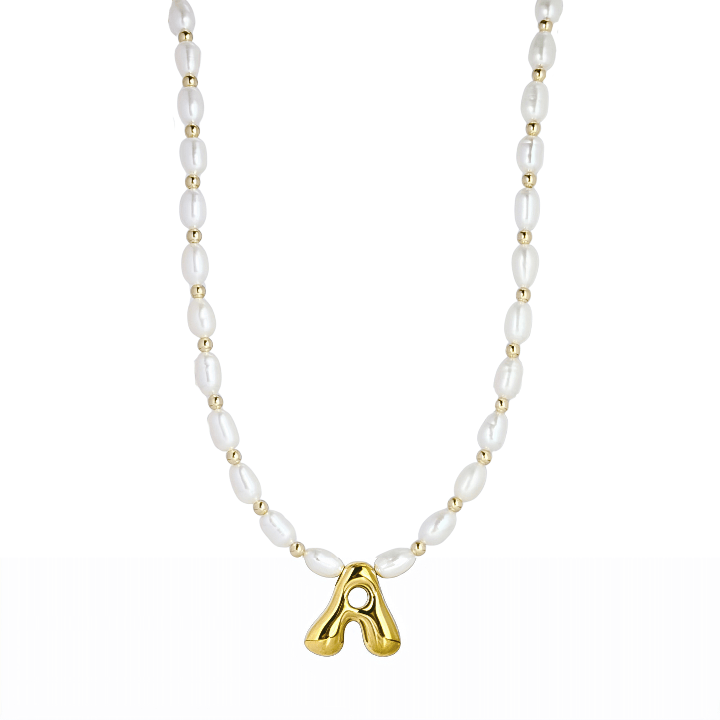 Freshwater Pearl Gold Bubble Initial Necklace – MXW Jewellery